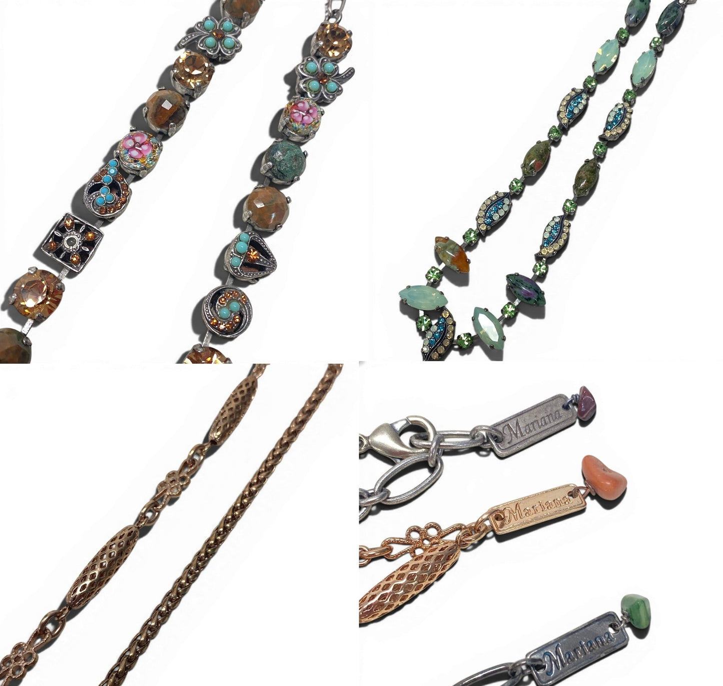 g16① 《 3点セット 》Mariana マリアナ 天然石 × クリスタル ビジューネックレス アクセサリー ジュエリー アンティークt18r