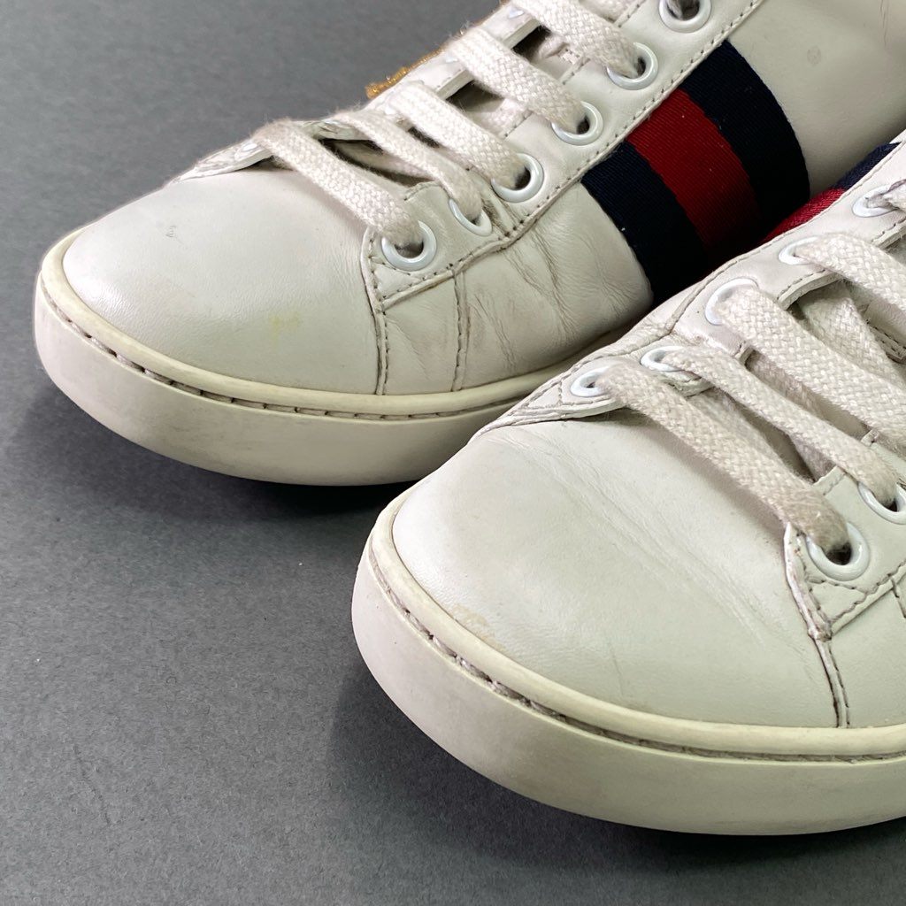 8e18 GUCCI グッチ エンブロイダリー LOVED スニーカー 34 1/2 ホワイト レザー シューズ イタリア製