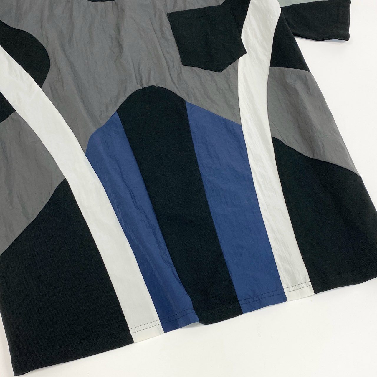 71f27 【美品】FACETASM ファセッタズム 異素材切替 パッチワークデザイン Tシャツ ビックT サイズ5 ブラック メンズ