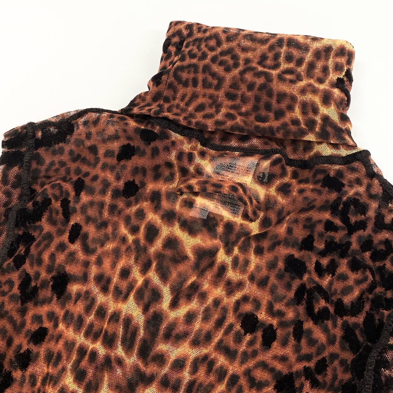 75f24 Jean Paul Gaultier ジャンポールゴルチエ パワーネット フロッキー レオパードプリント カットソー スカート セットアップ イタリア製 Lサイズ ブラウン系