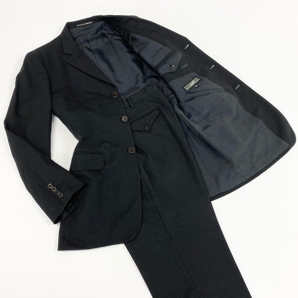 7f8 Jean-Paul GAULTIER HOMME objet ジャンポール ゴルチエオム オブジェ セットアップ スーツ ストライプ柄 テーラードジェット パンツ 48 M ブラック