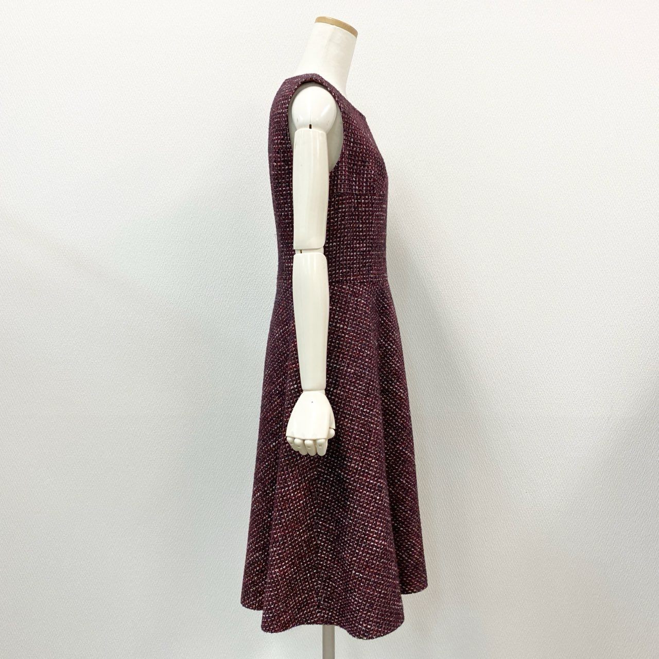 42a23 《美品》 Rene ルネ ラメ入り ツイードワンピース ノースリーブ 6936740 36 レッド DRESS ドレス 日本製