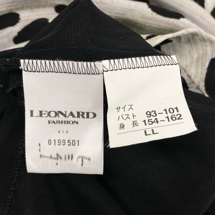 80g23 LEONARD レオナール 長袖カットソー カンカン素材 トップス ストレッチ ダルメシアン柄 レディース 女性用 0199501 LL グレー