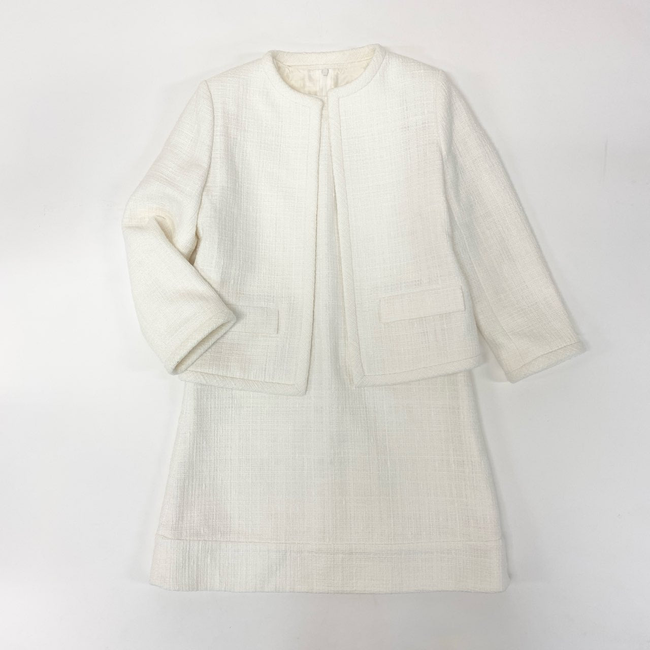 56j20 《極美品》 Theory セオリー セレモニースーツ ツイード生地 ノーカラージャケット ワンピース サイズ00 ホワイト レディース 入学式u02t