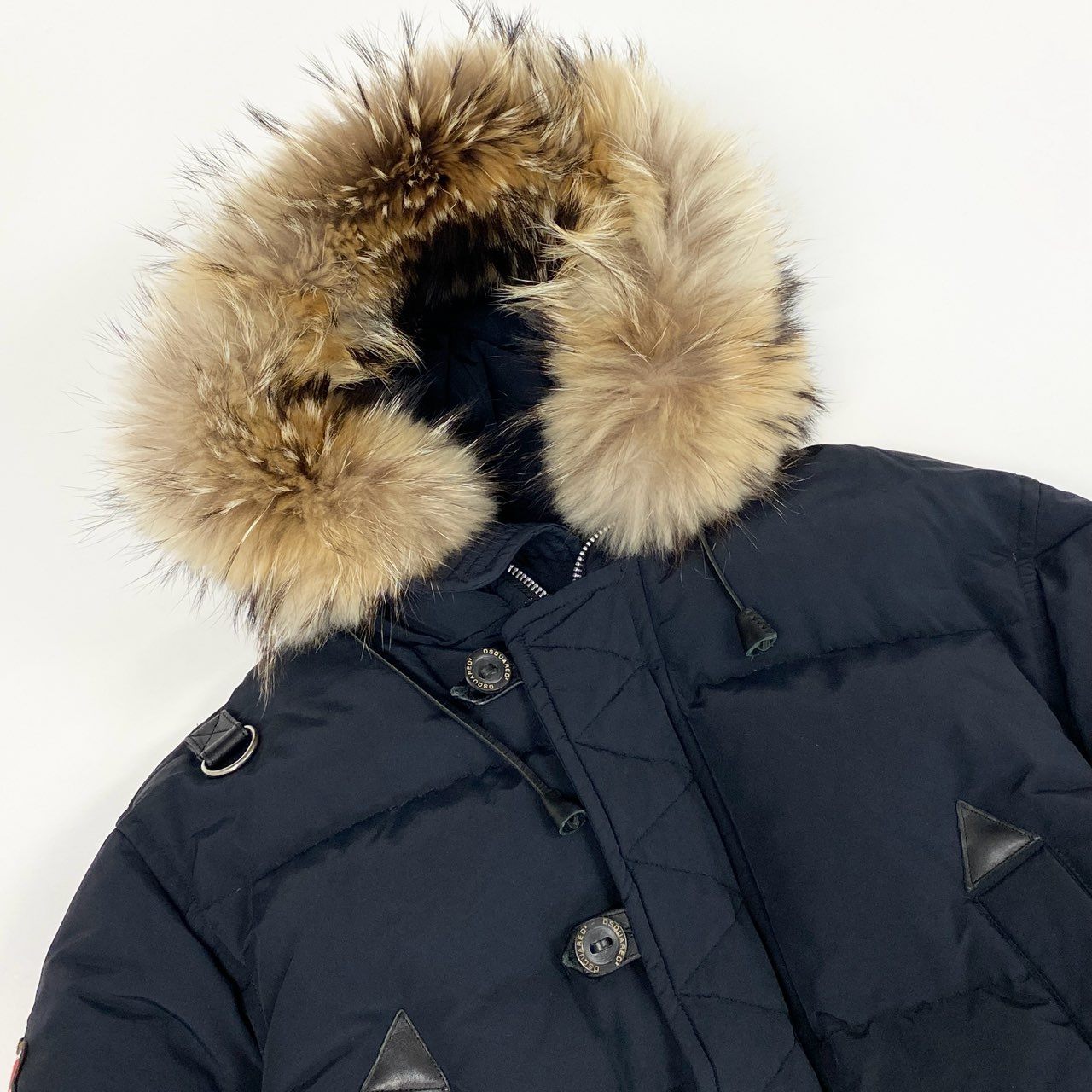 47c4 DSQUARED2 ディースクエアード ラクーンファー ショートダウンジャケット ダウンブルゾン サイズ48 ブラック メンズ 男性用 アウター