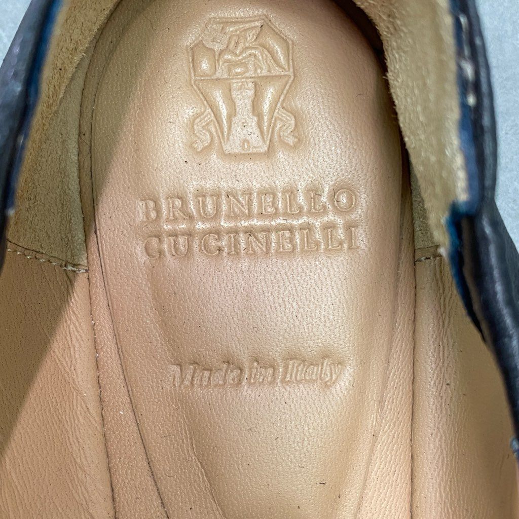 2e10 BRUNELLO CUCINELLI ブルネロクチネリ ラメフリンジ ローファー 37 1/2 ブラック レザー 革靴 フラットシューズ イタリア製