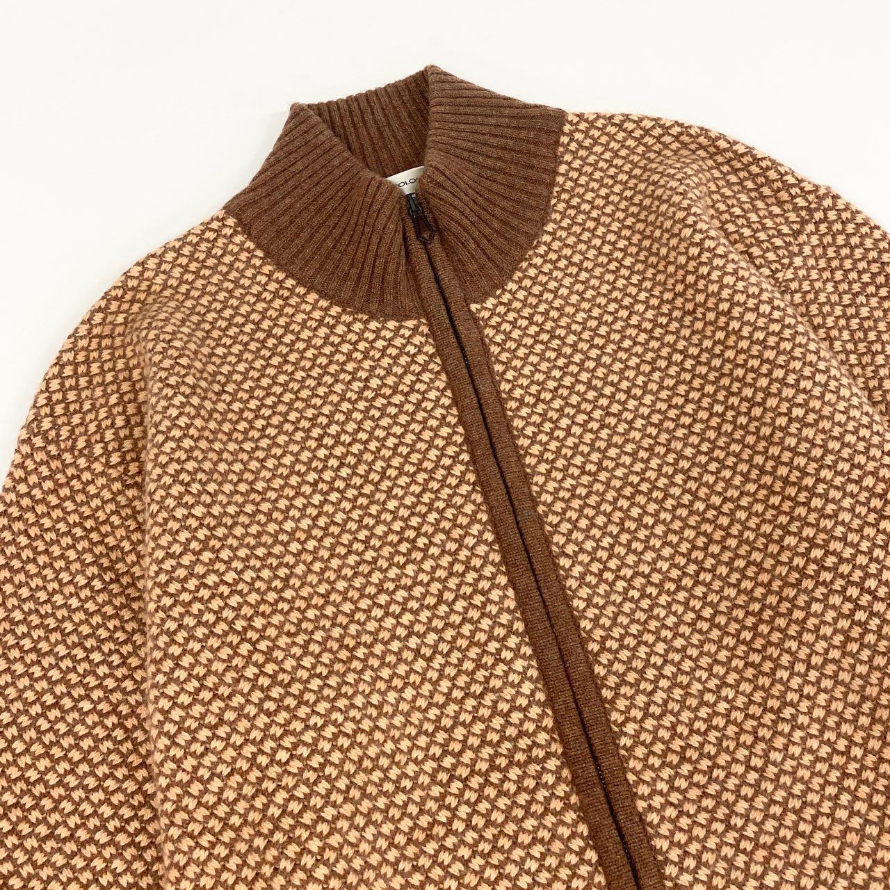 75f24 COLOMBO コロンボ 総カシミヤ ドライバーズニット ジップアップジャケット カーディガン ダブルジップ 大きいサイズ 52 ブラウン系 カシミヤ100% カシミア