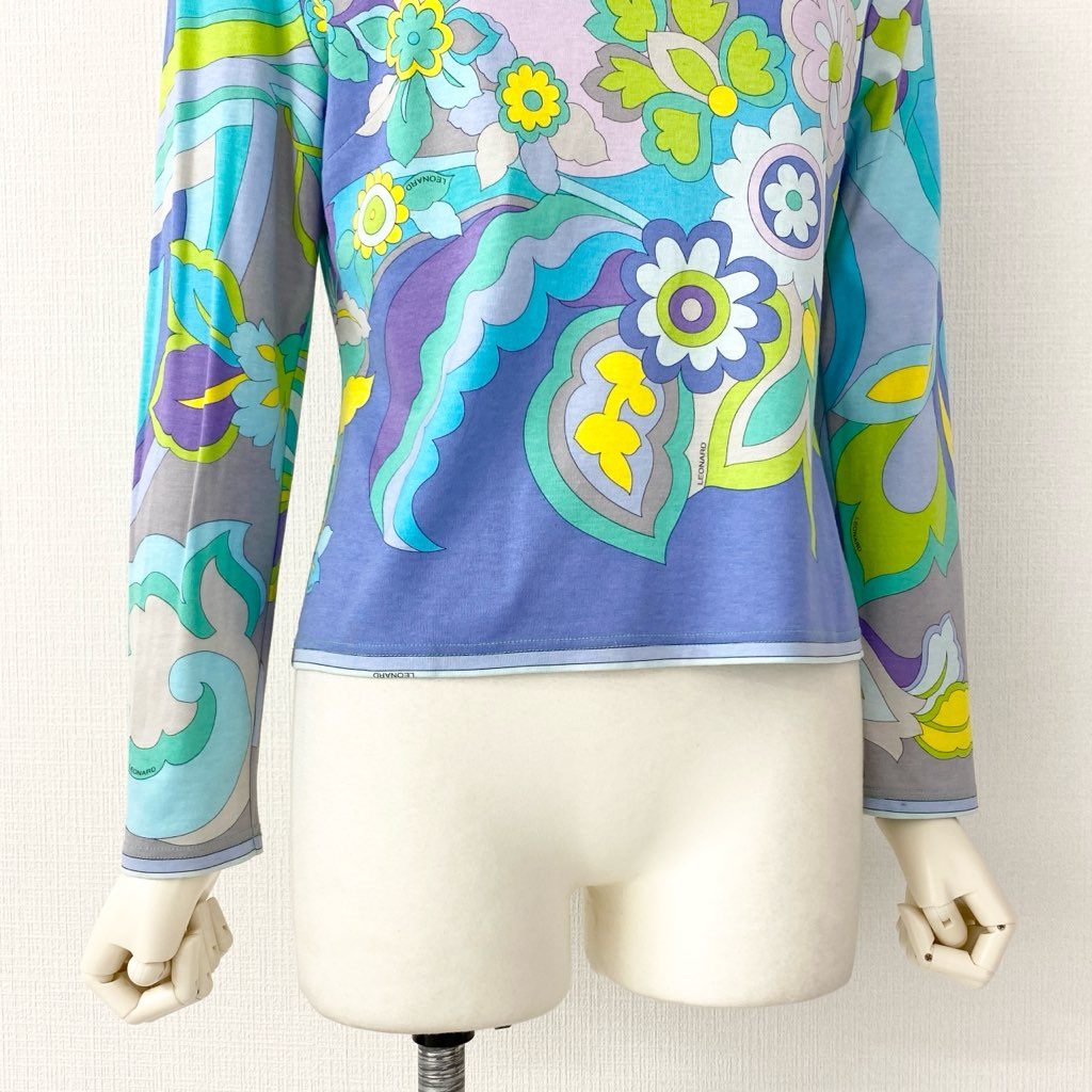 6e8 LEONARD レオナール 長袖Tシャツ ロングスリーブカットソー トップス 美しい花柄プリント サイズM マルチカラー コットン100% レディース 日本製