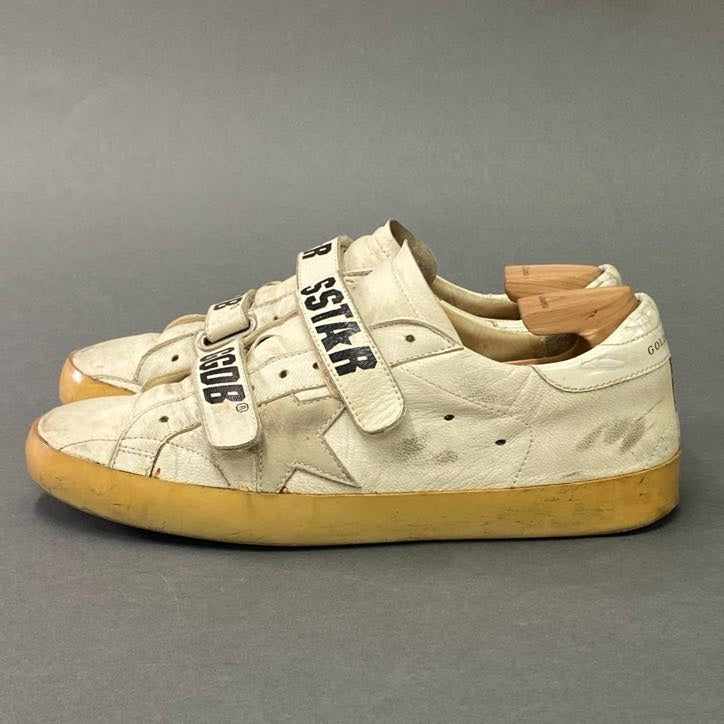 2l25 GOLDEN GOOSE ゴールデングース OLD SCHOOL オールドスクール USED加工 ベルクロスニーカー 40 ホワイト レザー SUPER STAR GGDB ユーズド加工 シューズ