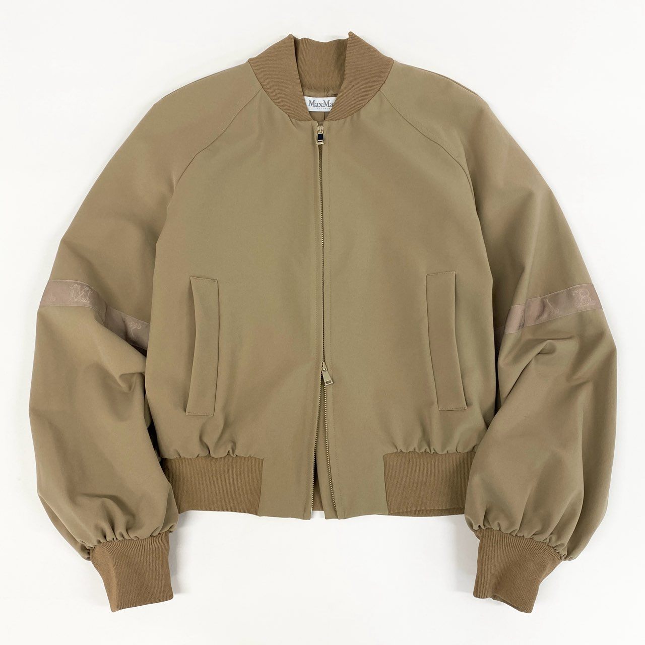 56h1 Max Mara マックスマーラ ジップアップブルゾン ジャケット サイドロゴテープ ベージュ ナイロン ポリウレタン レディース 女性用u02t