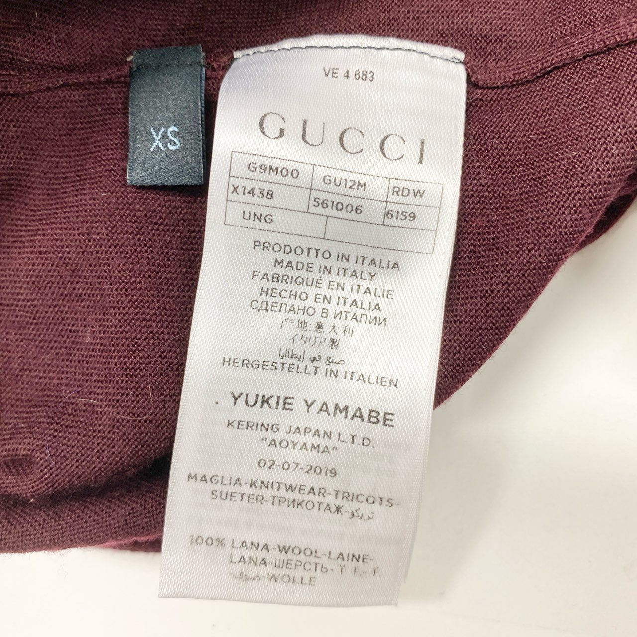 2b17 【美品】GUCCI グッチ ロングスリーブハイネックニットセーター 王冠刺繍 オーダー品 XSサイズ バーガンディー ウール100% レディース 女性用u02t