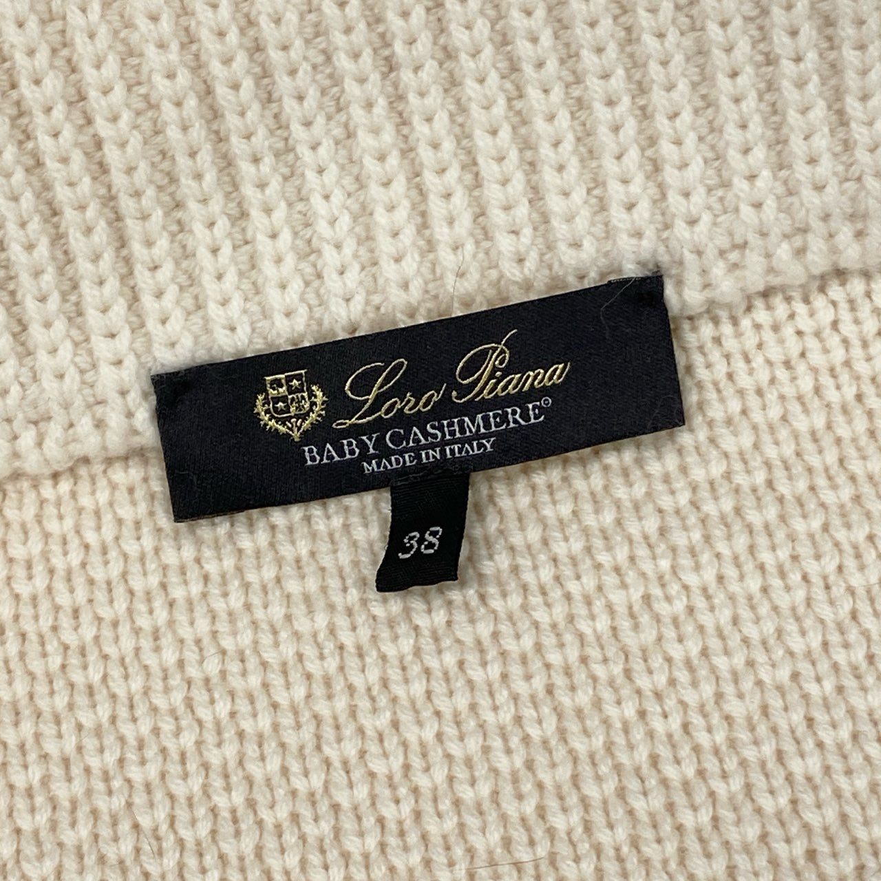 1l14 【極美品】 Loro Piana ロロピアーナ ショールカラー ベビーカシミヤ100% レザーパイピング ローゲージニットカーディガン サイズ38 クリーム ジップカーディガン レディース