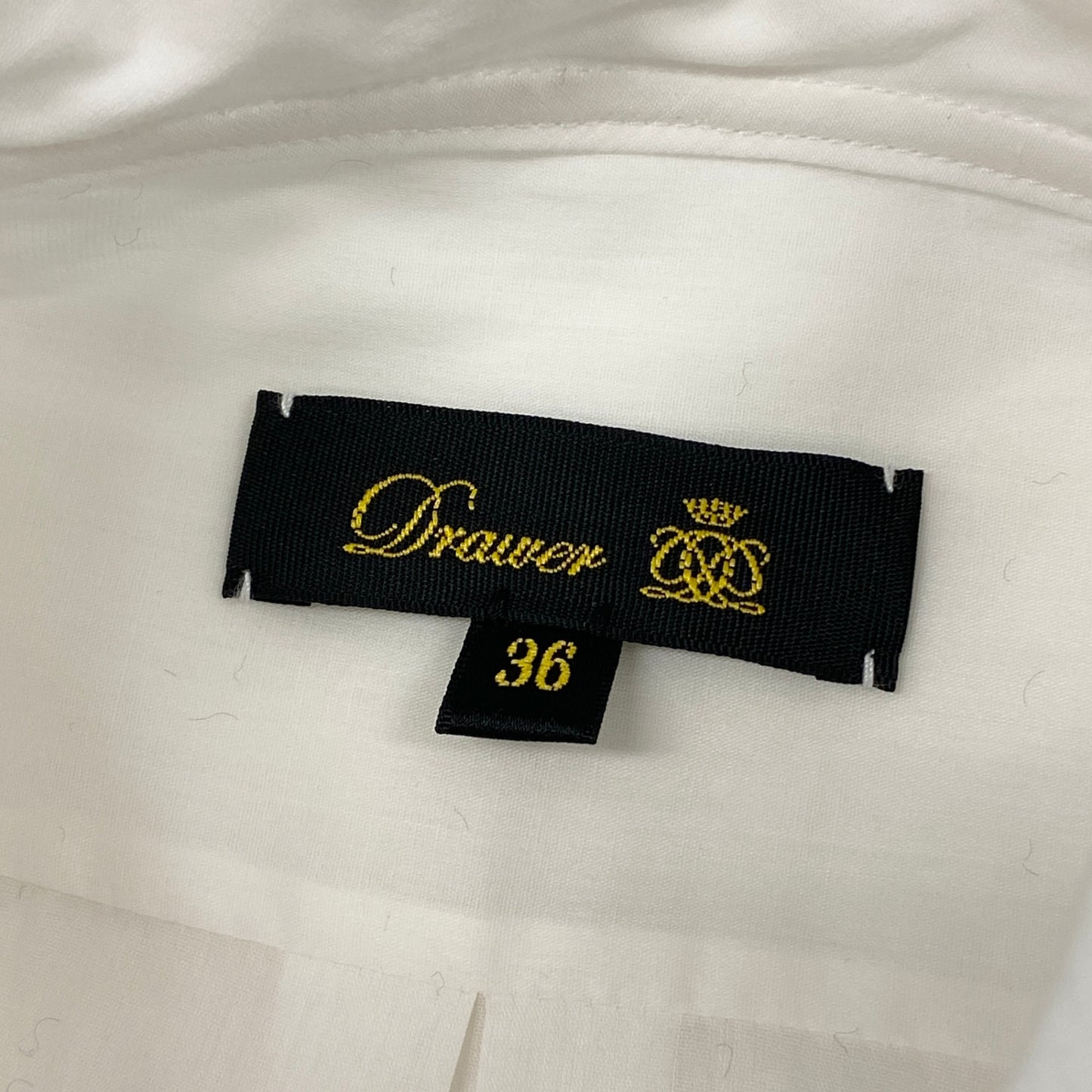 54g10 《美品》 Drawer ドゥロワー バンドカラー パイピング 比翼 長袖シャツ 36 ホワイト コットンシルク ブラウス