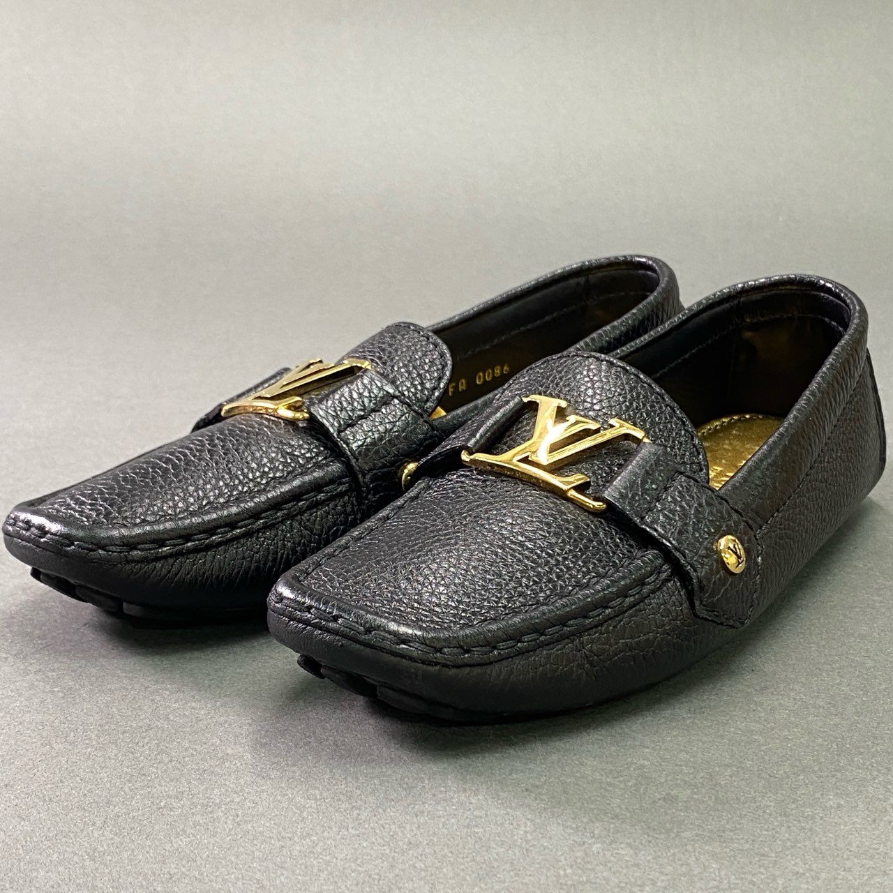 2k5 LOUIS VUITTON ルイヴィトン LV ドライビングシューズ 36 1/2 ブラック レザー シボ革 イタリア製