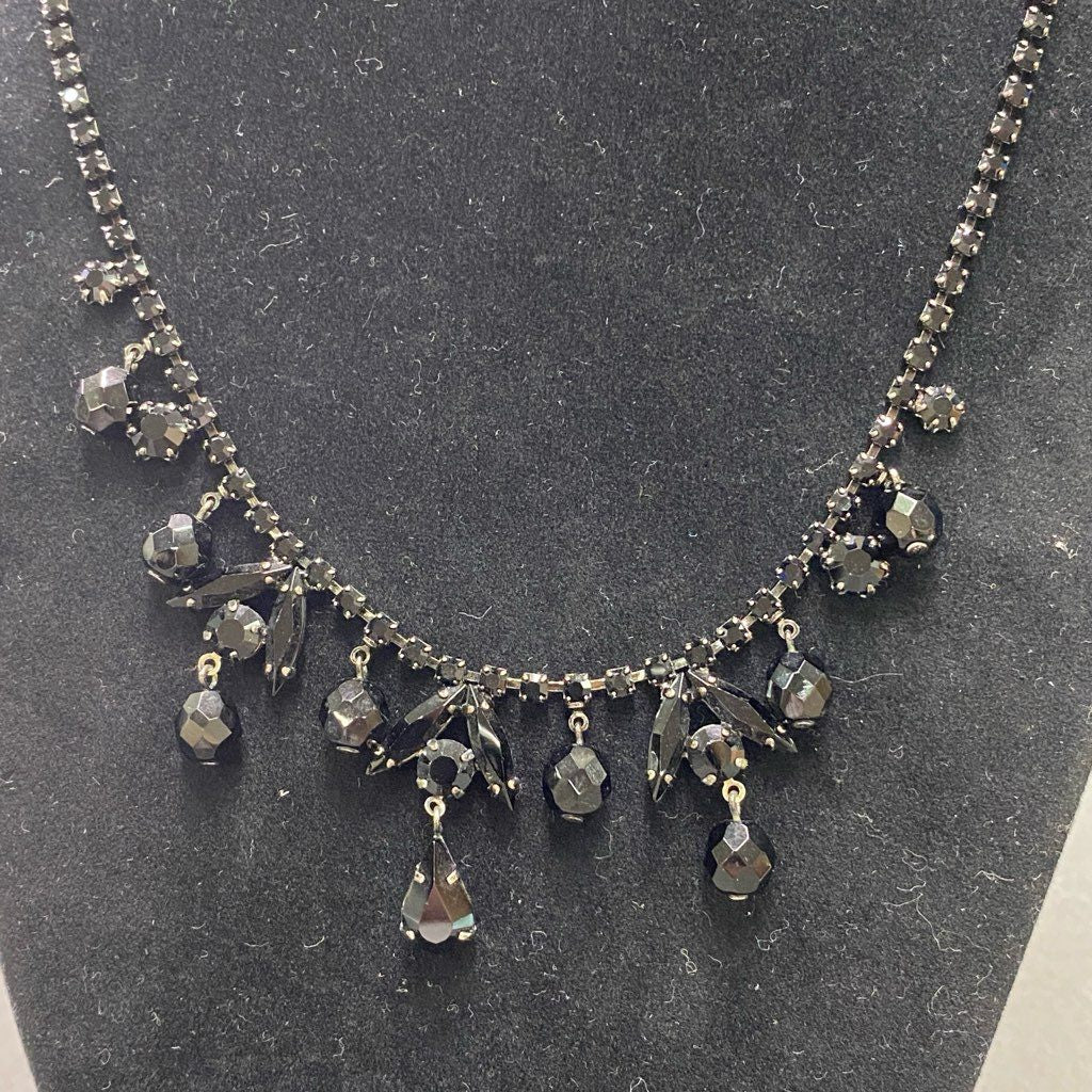 2e13 FOXEY フォクシー ネックレス 小物 ブラックビーズ ラインストーン ブラック シルバー レディース ビジュー アクセサリー