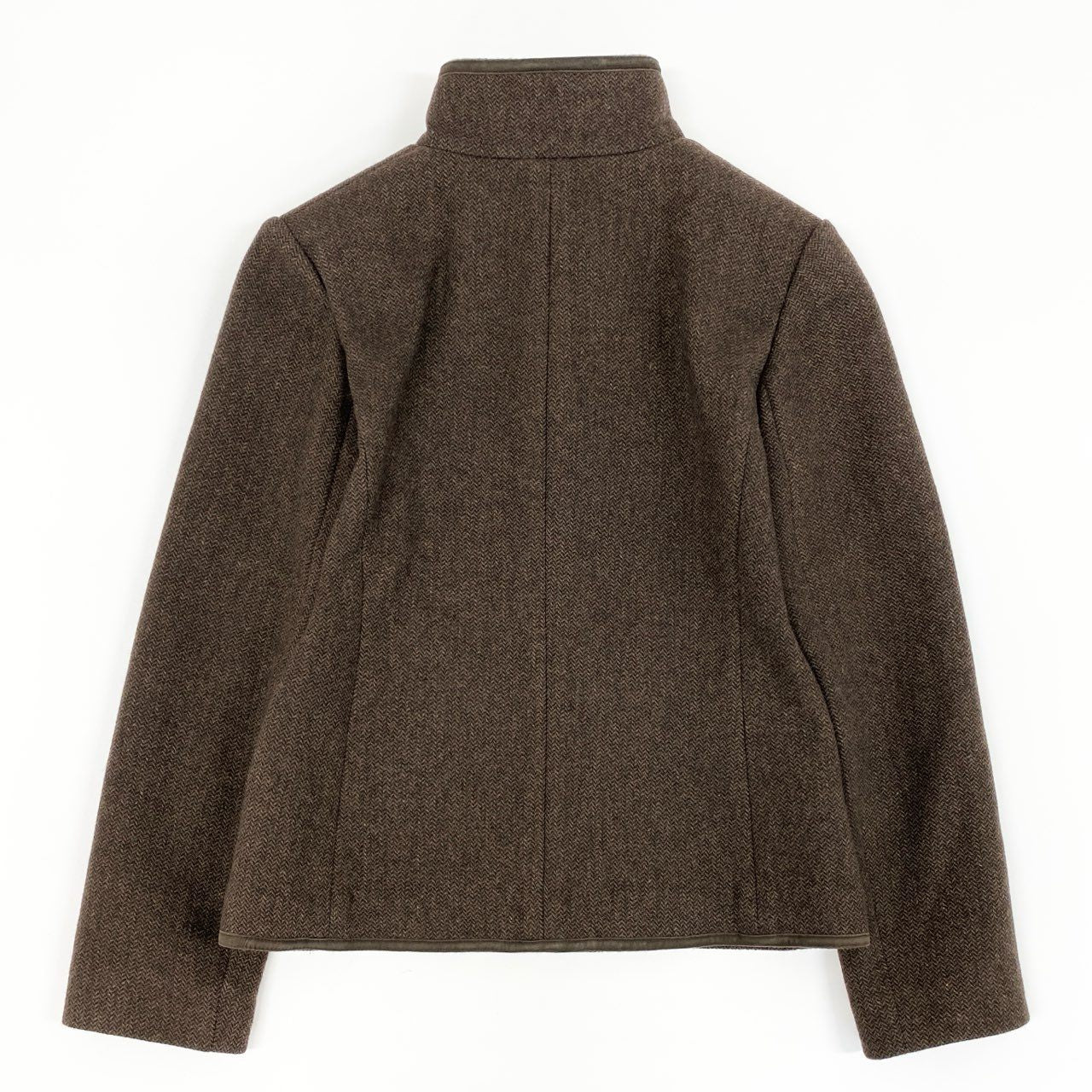 53e7 Brooks Brothers ブルックスブラザーズ レザーパイピング スタンドカラー ソフトツイードジャケット サイズ0 ブラウン 画像参照