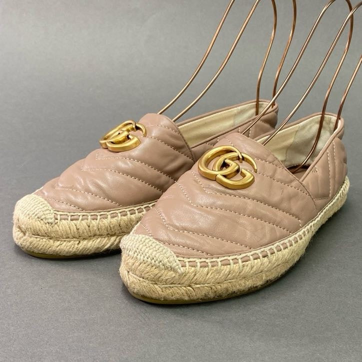5l22 GUCCI グッチ GGマーモント エスパドリーユ レザースリッポン 36 ピンク Leather スペイン製 シューズ