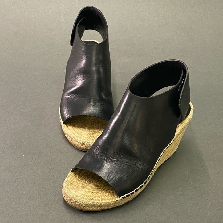 6a6 CELINE セリーヌ ウェッジソール レザーサンダル 36 ブラック Leather エスパドリーユ スペイン製 シューズ 夏