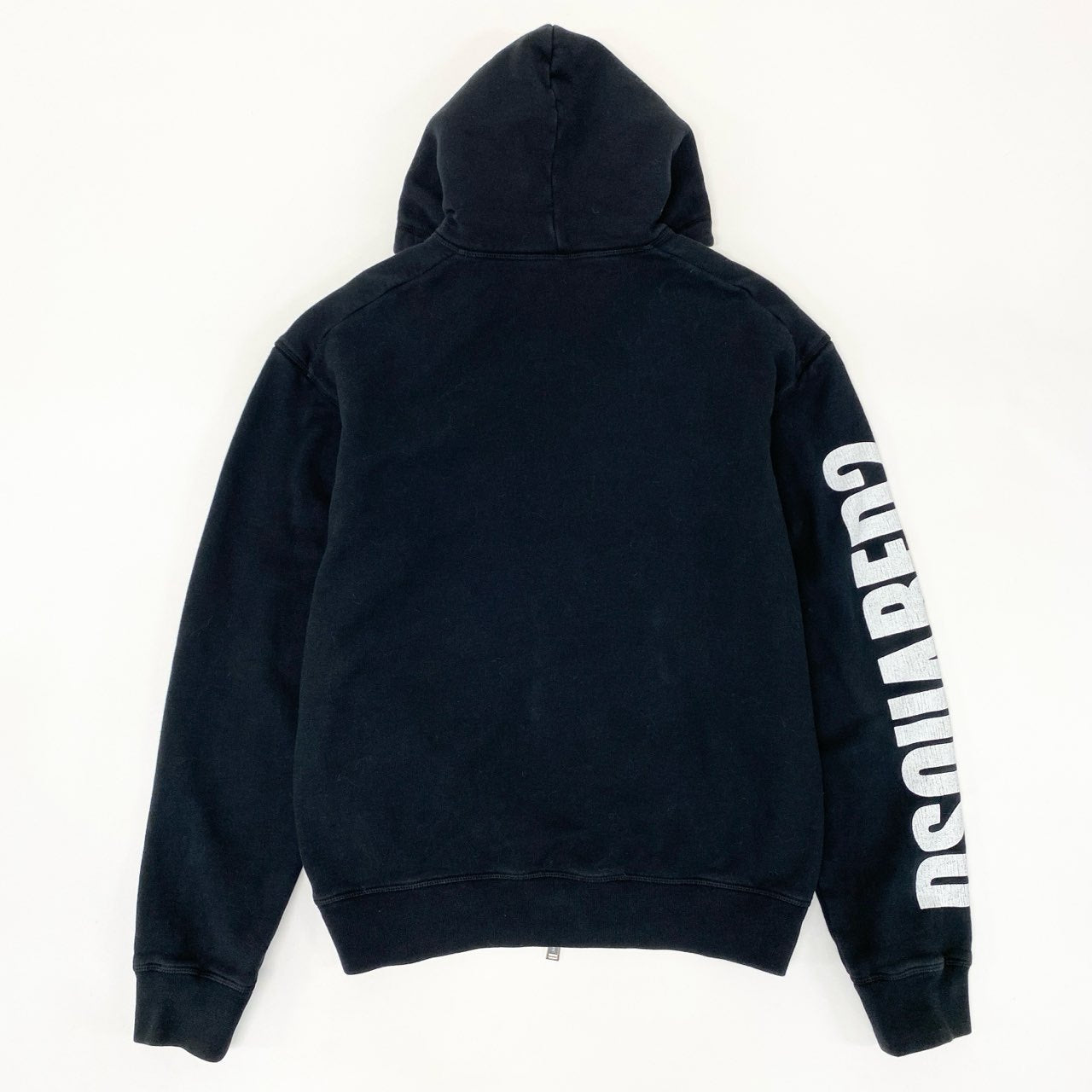 44h26 DSQUARED2 ディースクエアード イタリア製 サイドロゴプリント ジップアップパーカー フーディ S74HG0069 Mサイズ ブラック コットン メンズo07t
