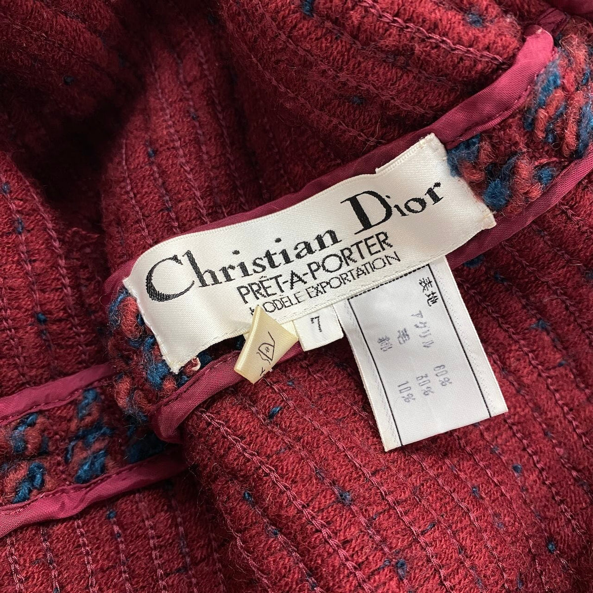 40i27 Christian Dior クリスチャンディオール ニットカーディガン ショート丈 7サイズ レッド ブルー レディース 女性用u02t