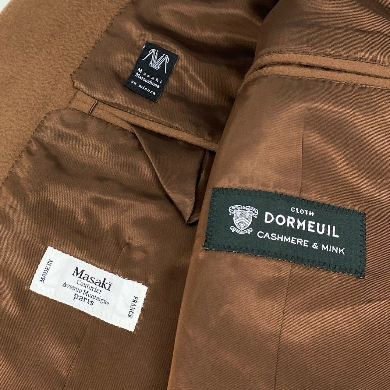 24l14 フランス製 Masaki Matsushima マサキマツシマ 英国ドーメル社生地 ダブルブレスト ダブルチェスターコート ロングコート カシミアコート ブラウン カシミヤ ミンク メンズ 紳士服