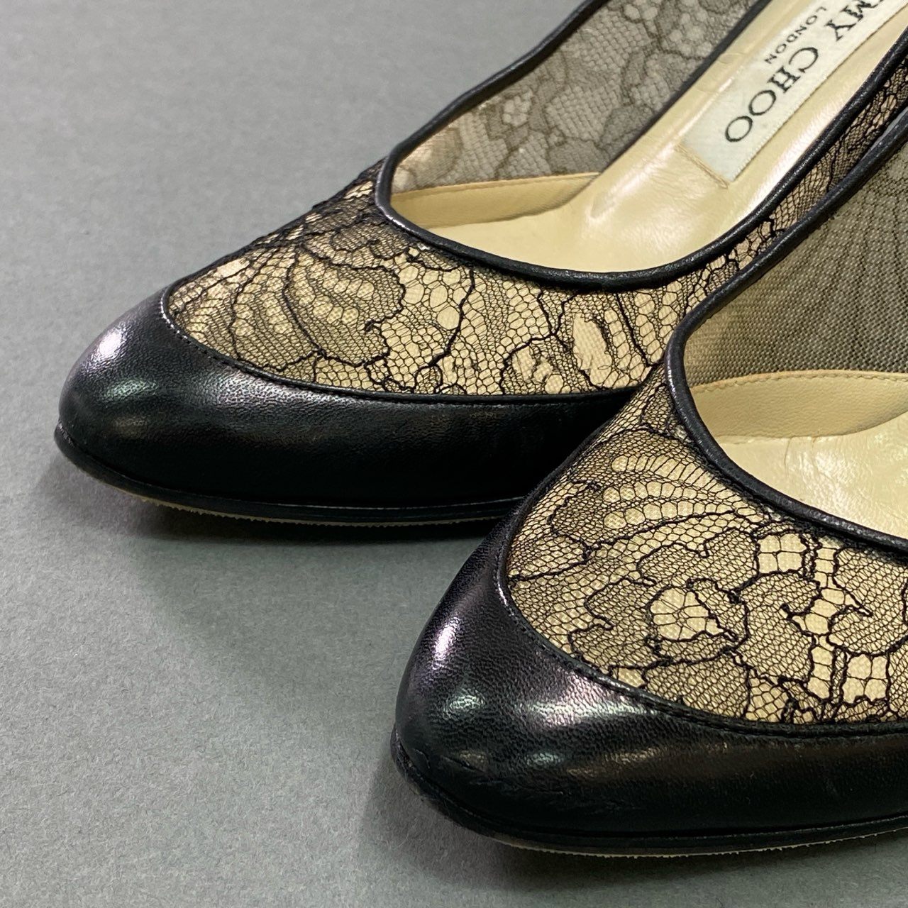 5c21 JIMMY CHOO ジミーチュウ フラワーレースパンプス 36 ブラック レザー イタリア製 シューズ