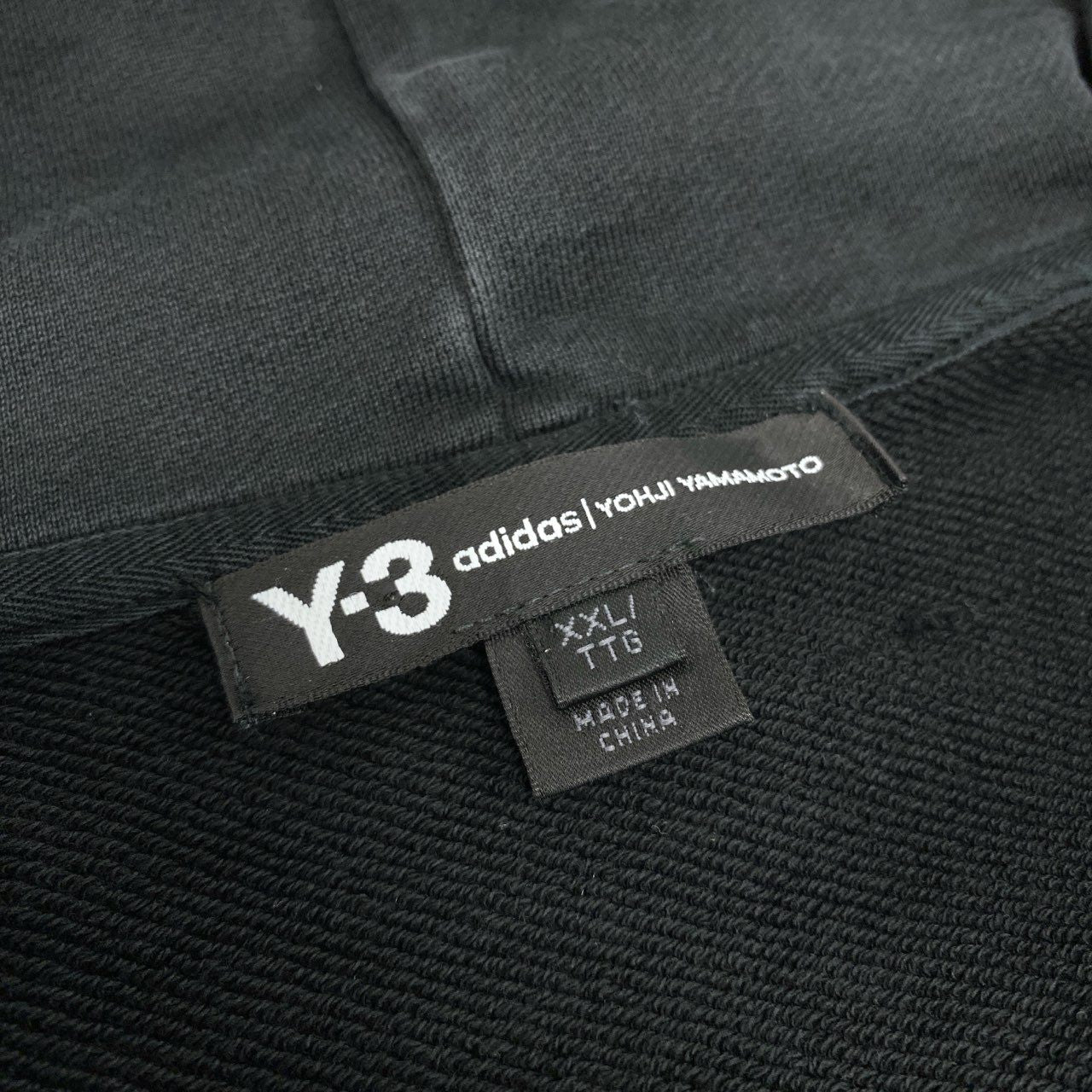 51h25 Y-3 ワイスリー ヨウジヤマモト Vネック プルオーバーパーカー フーディ バックプリント 大きいサイズ XXLサイズ ブラック コットン メンズo07t
