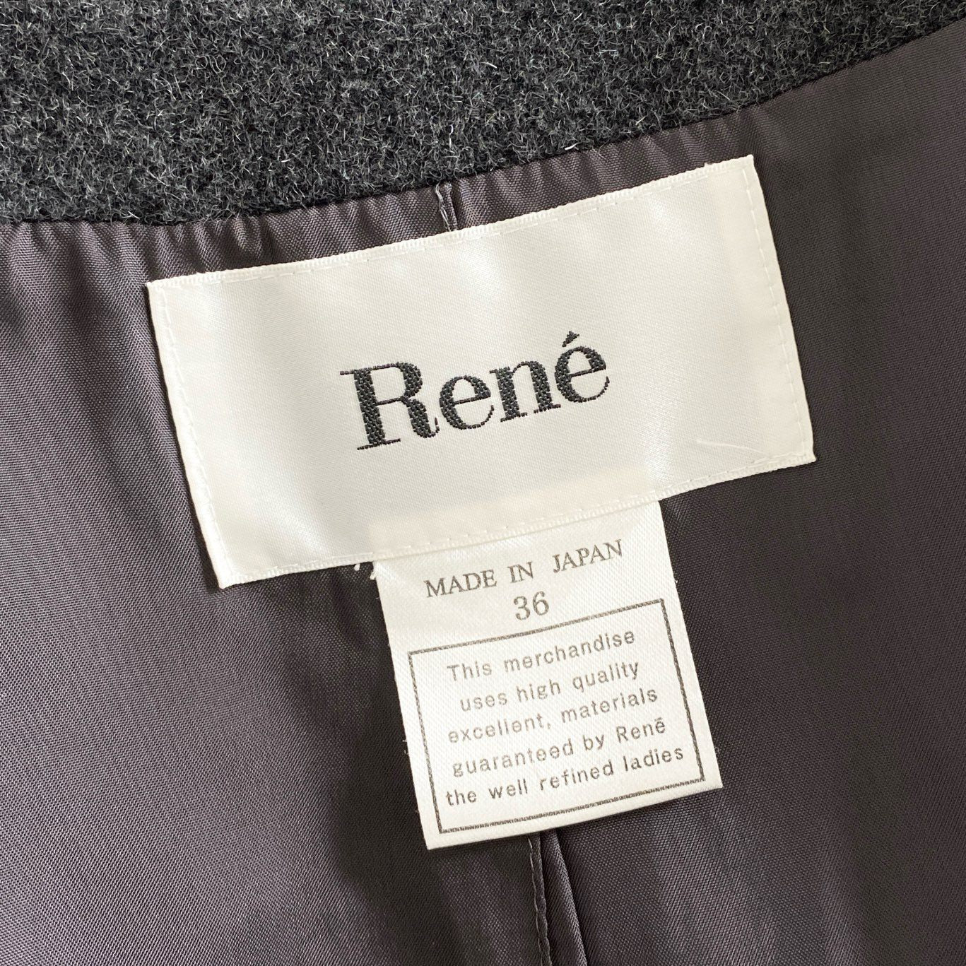 40d15 Rene ルネ アンゴラ混フードコート ロングコート ジップコート フォックスファー 6238110 サイズ36 グレー レディース 日本製