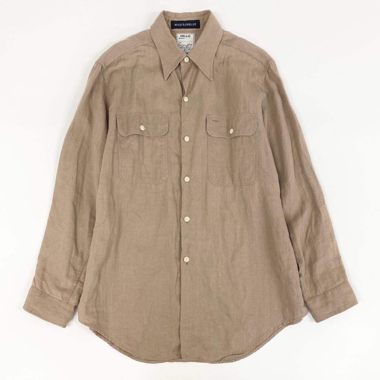 70f21 MADISONBLUE マディソンブルー ハンプトンリネンシャツ 長袖シャツ 無地 メンズシャツ ブラウス メンズ 男性用 MB181-5044 01 ベージュ リネン100%