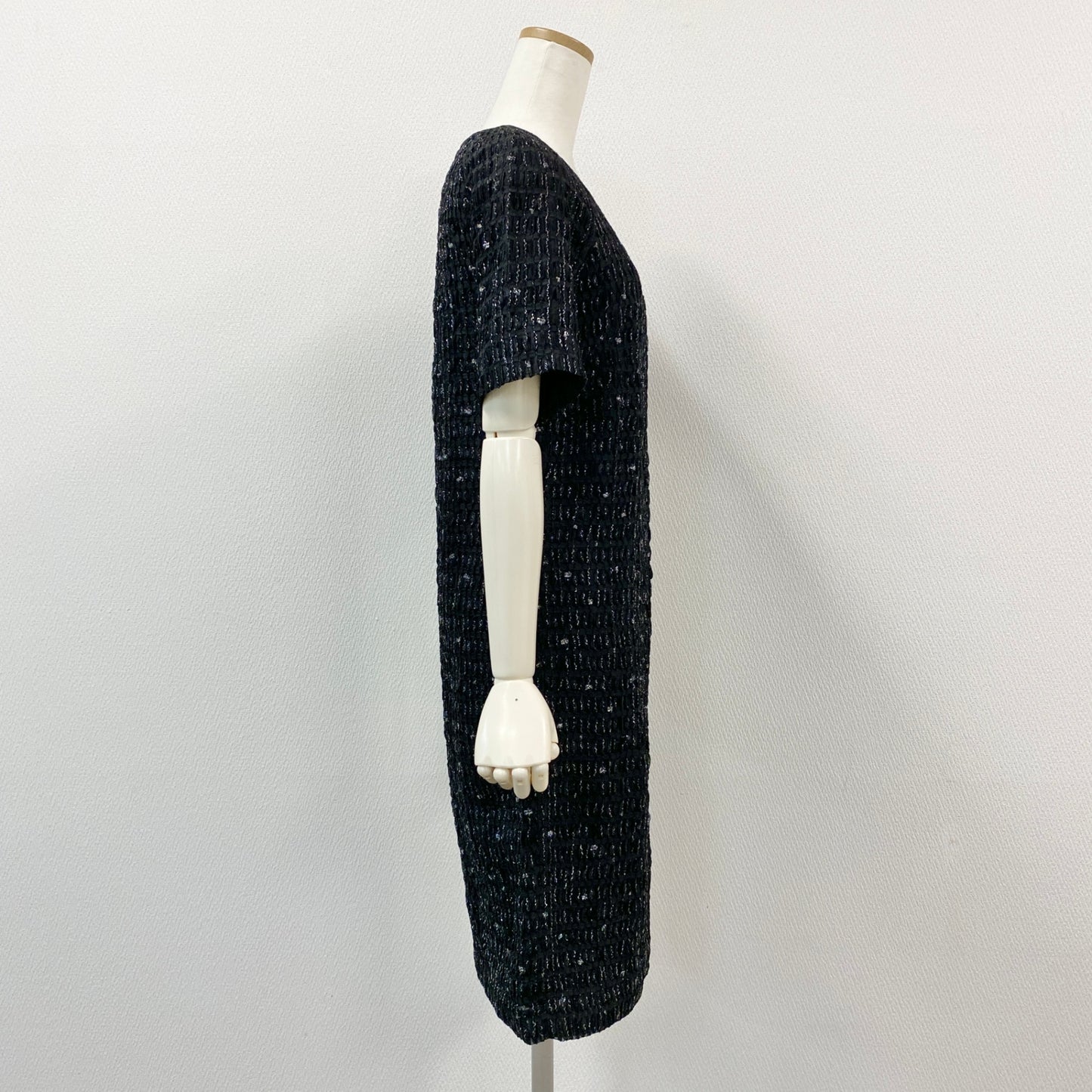16h9《極美品》DRIES VAN NOTEN ドリスヴァンノッテン 半袖ワンピース ドレス 膝丈 スクエアネック サイズ34 ブラック レディースk02i