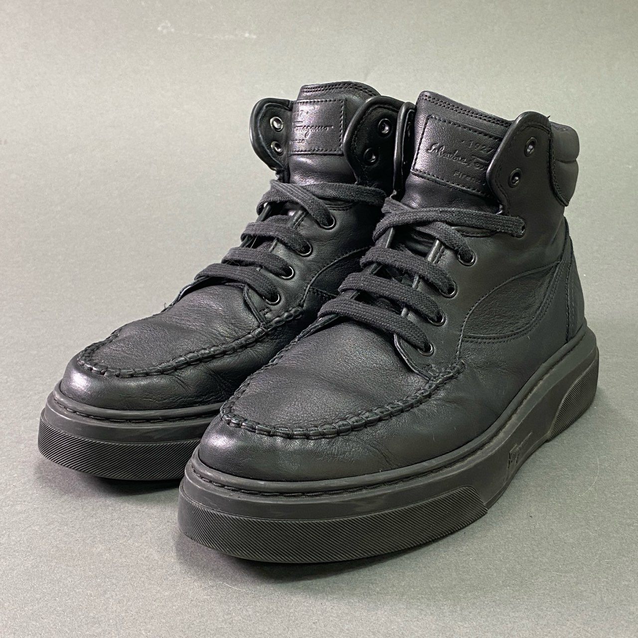 7e9 Salvatore Ferragamo サルヴァトーレ フェラガモ ハイカットレザースニーカー 8 1/2 ブラック Leather シューズ イタリア製