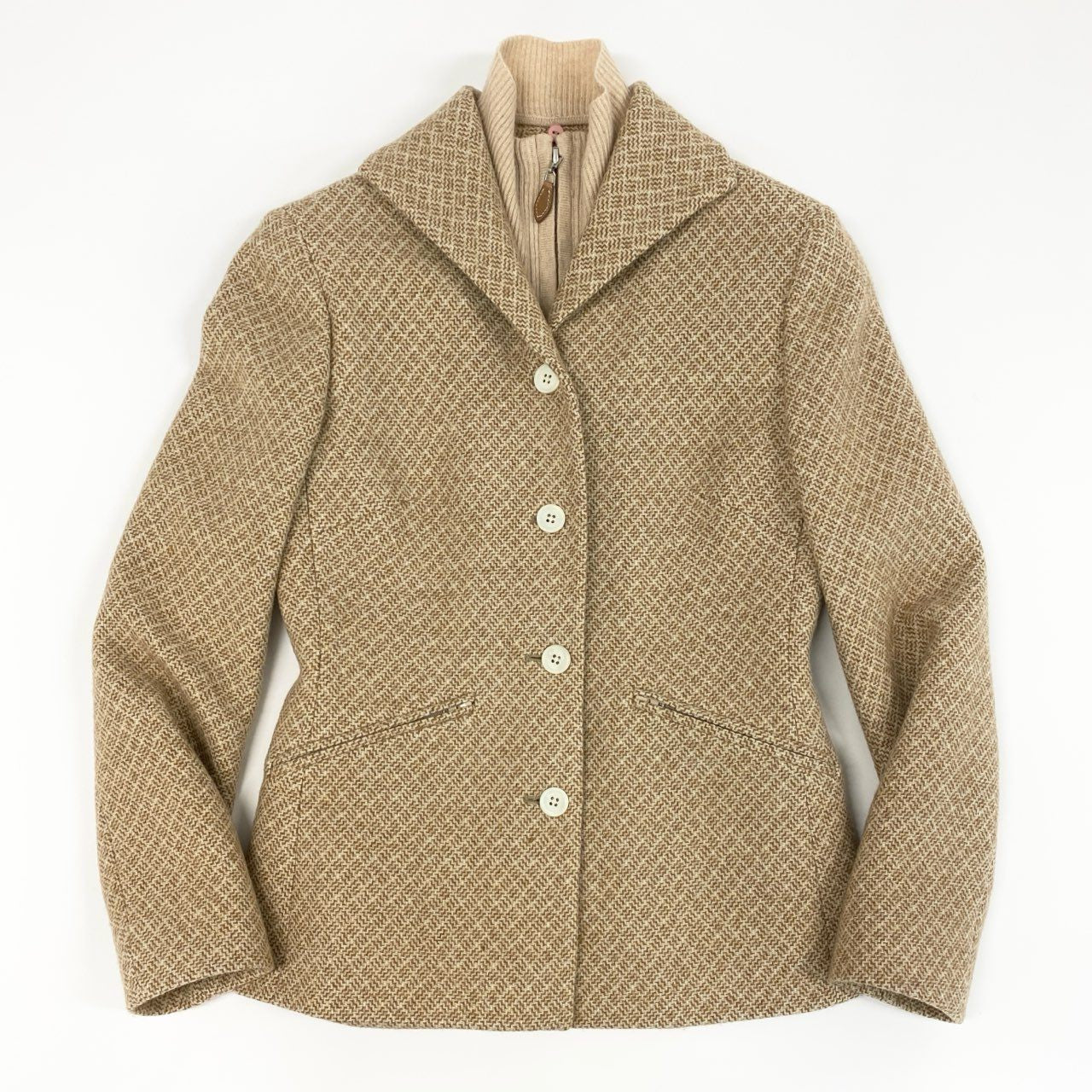 17e7 Brooks Brothers ブルックスブラザーズ カシミヤ混 レイヤードジャケット テーラードジャケット ブレザー サイズ0 アイボリー レディース