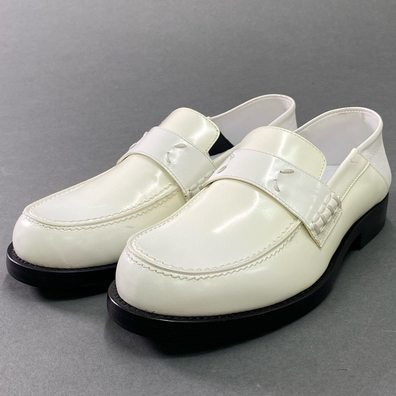 3c10 Maison Margiela メゾンマルジェラ ステッチ コインローファー 36 ホワイト レザー シューズ 革靴 イタリア製