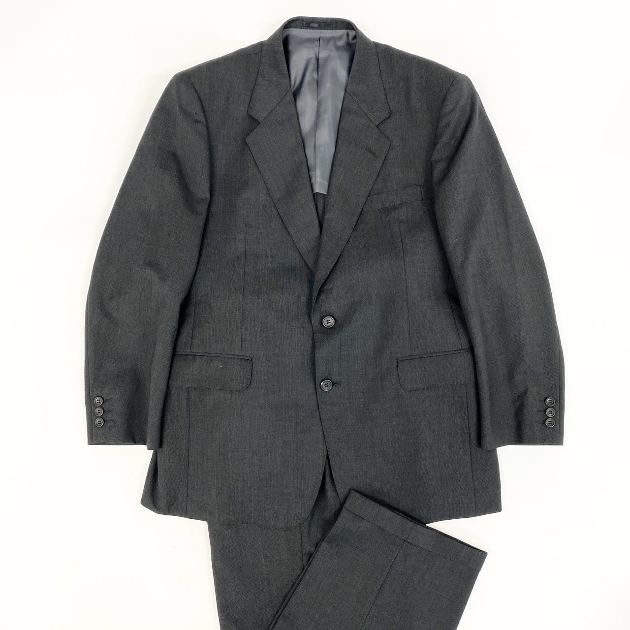 59h28 GIANNI VERSACE ジャンニヴェルサーチ セットアップスーツ テーラードジャケット スラックスパンツ ビジネス フォーマル ダークグレー ウール メンズo07t