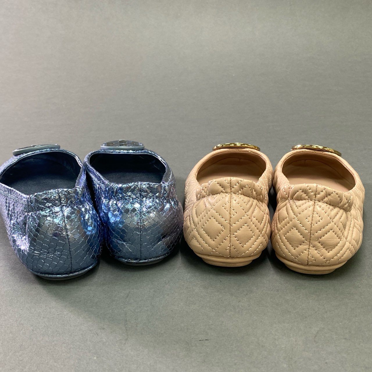 5c21 【 2足セット 】 TORY BURCH トリーバーチ シグネチャー フラットシューズ 6M ピンク ブルー レザー ゴールドプレート パイソン パンプス まとめ
