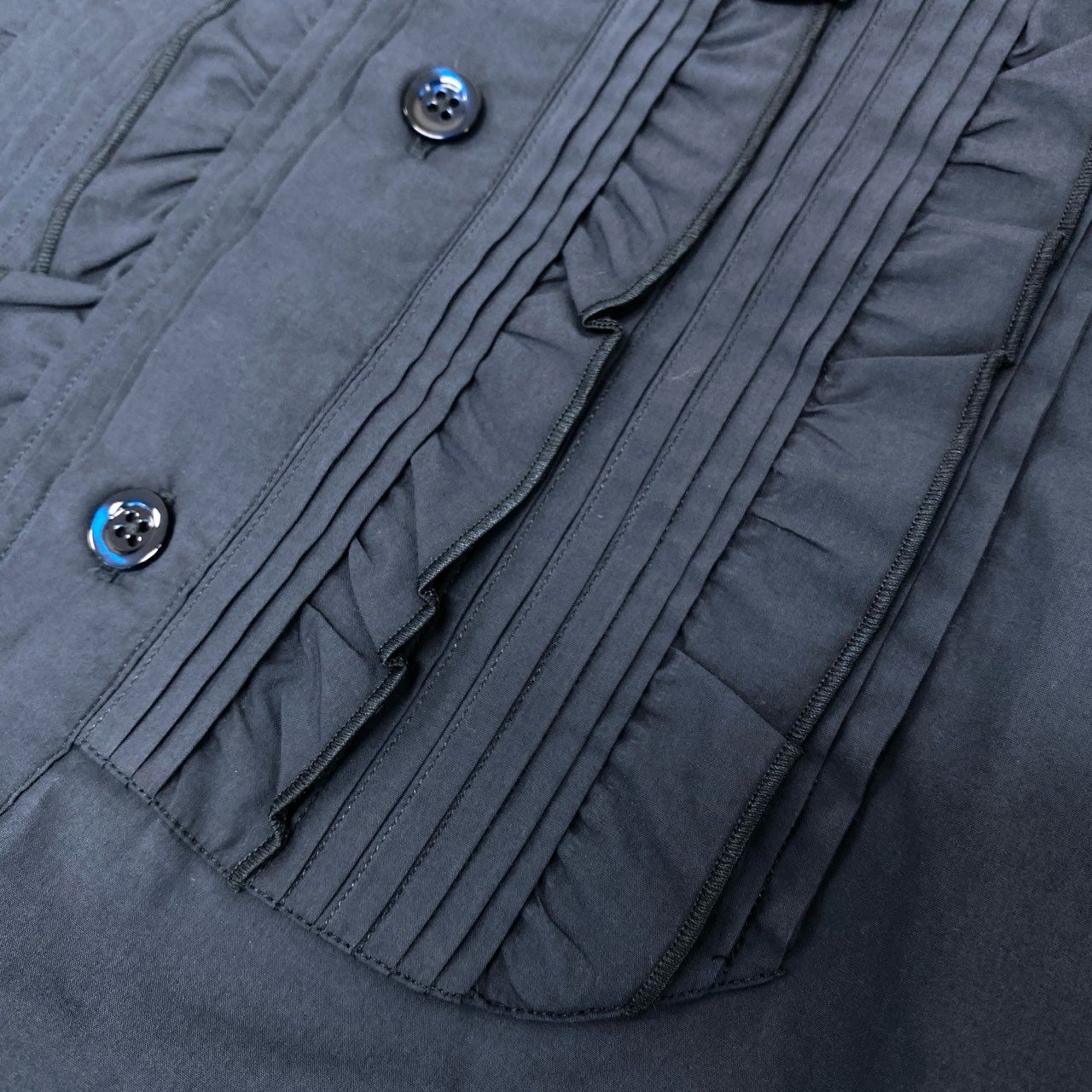 45h26 《極美品》 PT TORINO ピーティートリノ ドレスシャツ 長袖シャツ フリル TL6SSM020CPT 39 ネイビー コットン メンズ 紳士服u02t