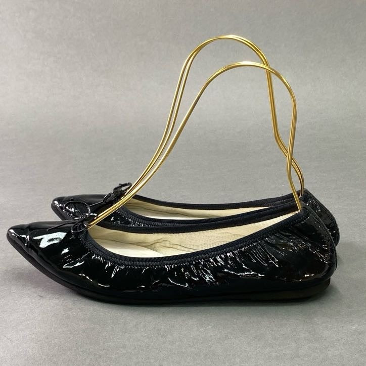 7f4 kurun TOKYO クルン トウキョウ エナメル バレエシューズ 25.5cm ブラック フラットシューズ リボン 日本製