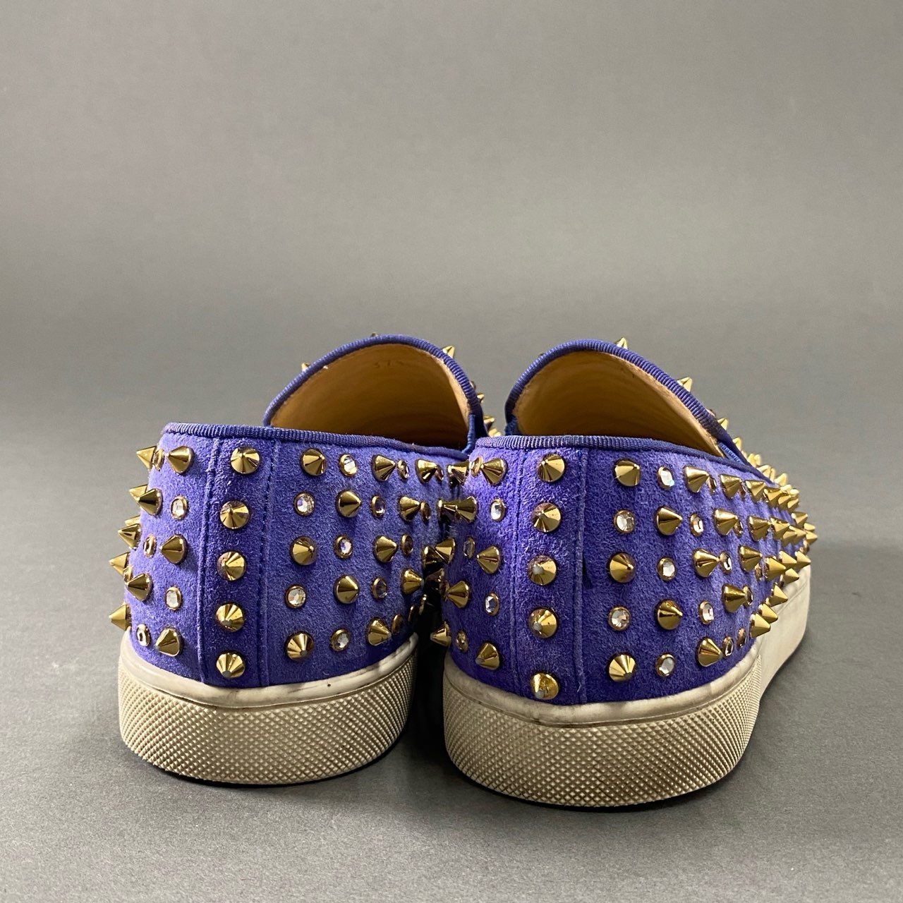 5i27 Christian Louboutin クリスチャンルブタン スパイクスタッズ スリッポンシューズ スニーカー イタリア製 37 1/2 ブルー パープル スエードレザー