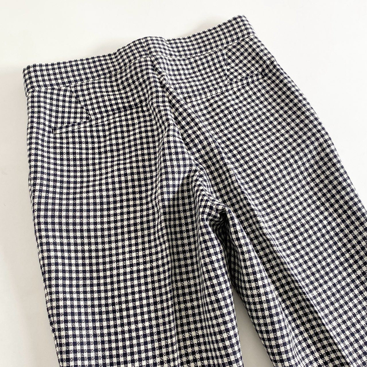 4j17 定価¥61,600 Drawer ドゥロワー 22SS ウールシルク ギンガムチェック テーパードパンツ 6514-236-1186 34 ブラック ホワイト 日本製