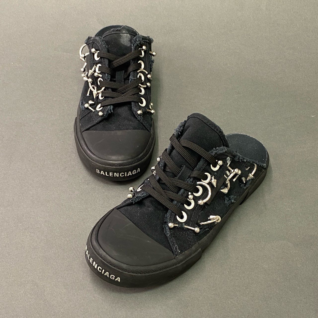 9a5 BALENCIAGA バレンシアガ 23AW MULE DEST PIERCING W ミュール ピアーシング 24.5cm ブラック デストロイピアス スニーカー サンダル シューズ