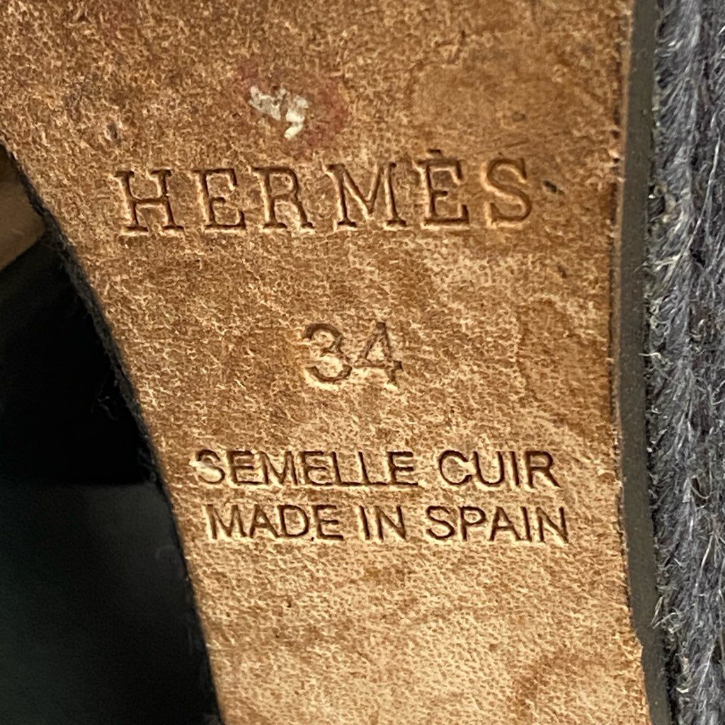 4d6 《美品》 HERMES エルメス イネス 編み込みデザイン ウェッジソールサンダル 34 ブラック ホワイト レザー シューズ イタリア製 夏