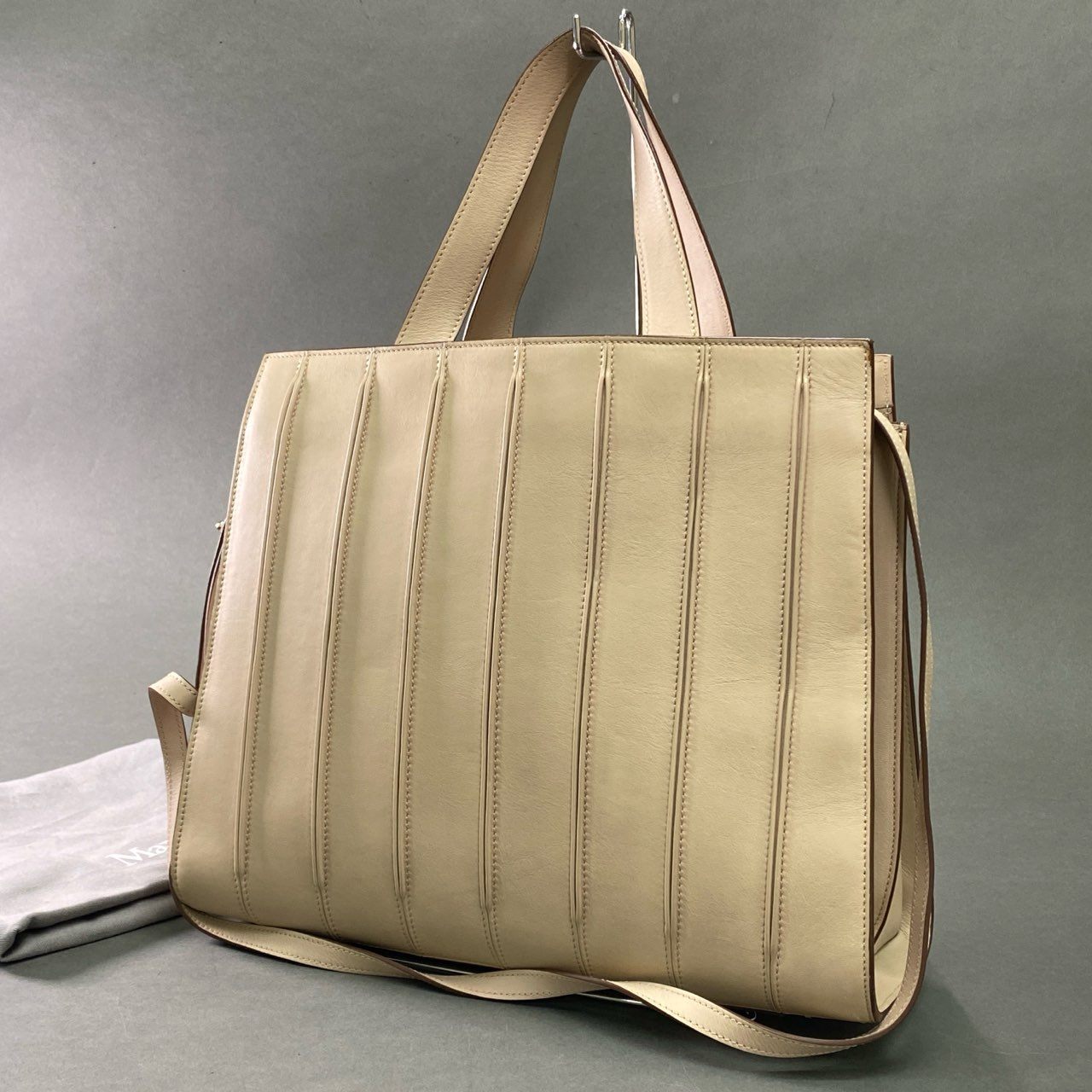Cb10 定価¥268,400 Max Mara マックスマーラ Whitney Bag ホイットニーバッグ ベージュ レザー by Renzo Piano 2WAY 高級 鞄