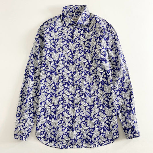 28h10 《美品》 イタリア製 Brioni ブリオーニ 長袖シャツ ドレスシャツ サイズⅡ ペイズリー柄 ブルー×ホワイト コットン100% メンズ