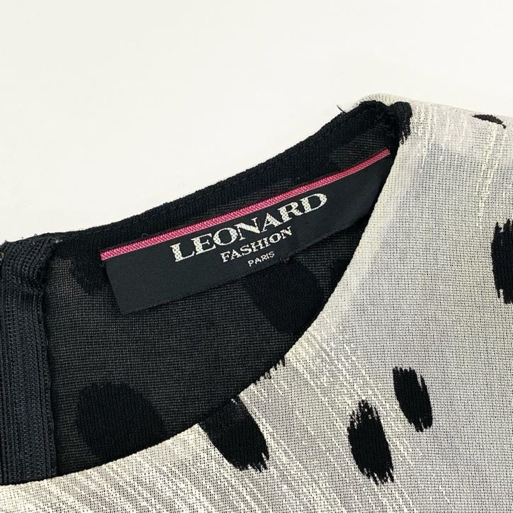 80g23 LEONARD レオナール 長袖カットソー カンカン素材 トップス ストレッチ ダルメシアン柄 レディース 女性用 0199501 LL グレー