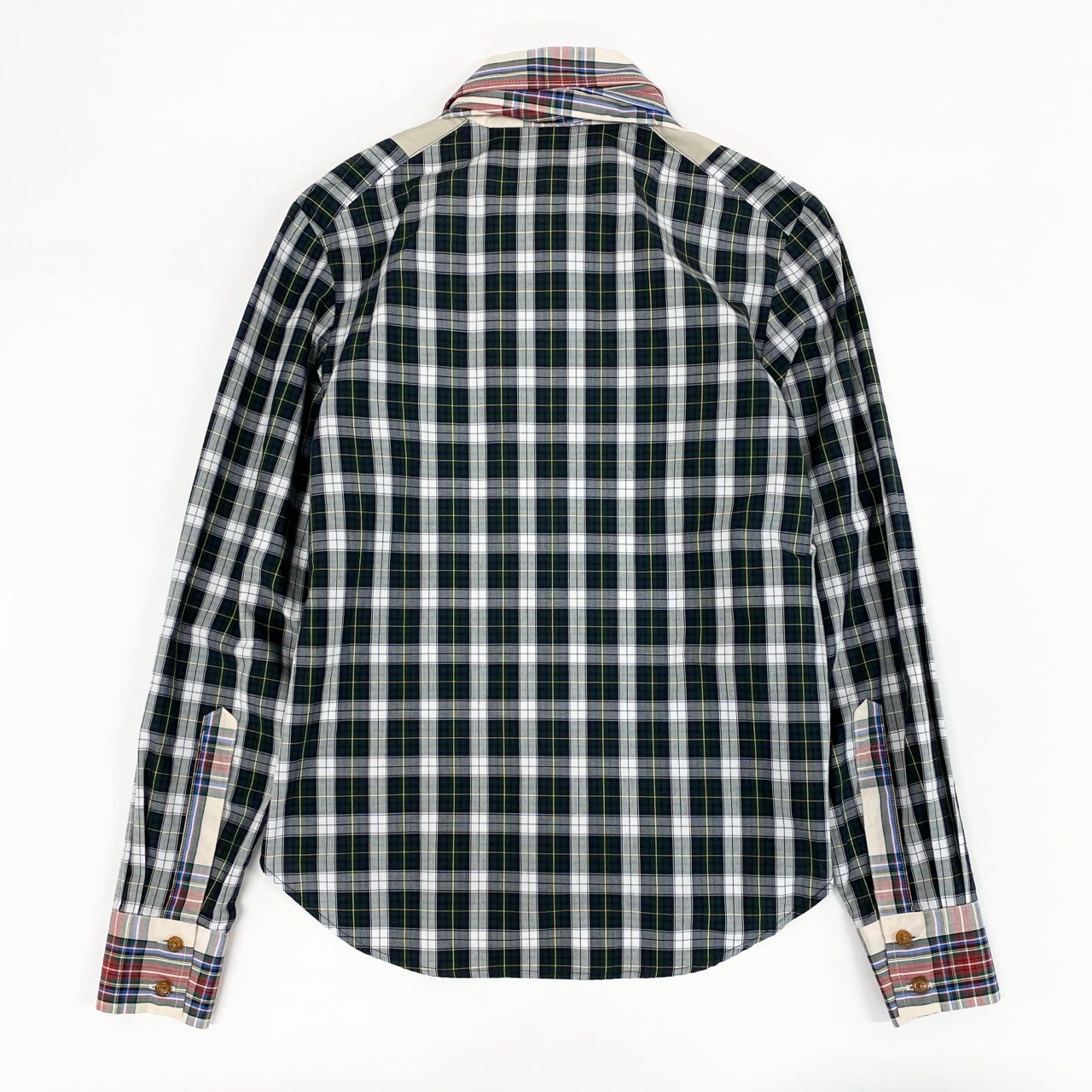 5c21 【美品】 Vivienne Westeood RED LABEL ヴィヴィアンウエストウッド レッドレーベル オリゾンティ期 ブラウスシャツ リボン ボウタイ ギンガムチェック 長袖シャツ 日本製 357-01-83009 M グリーン レッド コットン100%