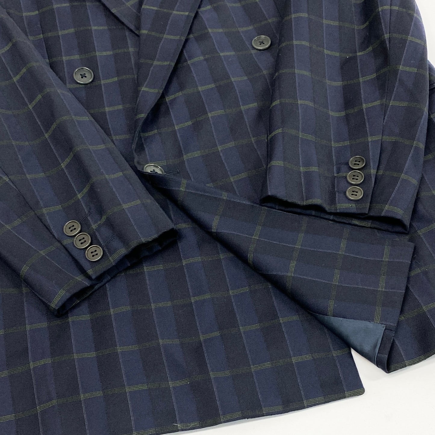 30h29 GIANNI VERSACE ジャンニヴェルサーチ スーツセットアップ ダブルスーツ テーラードジャケット スラックス イタリー製 46サイズ ネイビー系 メンズ 男性用