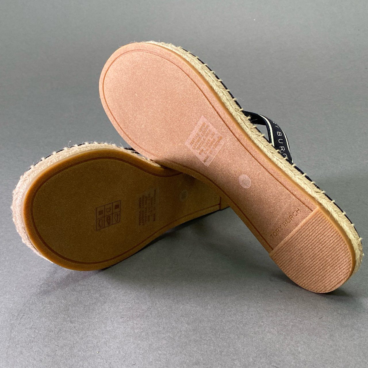 7d22 《未使用品》 TORY BURCH トリーバーチ エスパドリーユ トングサンダル 6 1/2 ブラック レザー シューズ 夏
