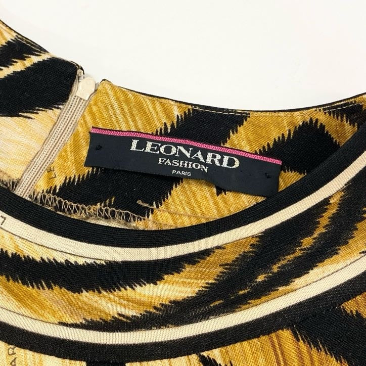80g23 LEONARD レオナール カットソー トップス アニマル柄 シルク混紡 虎柄 ストレッチ レディース 女性用 0349103 L ブラウン系