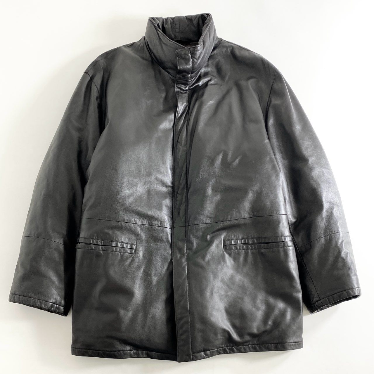 22h9 GIORGIO ARMANI ジョルジオ アルマーニ ラムレザージャケット 中綿 XL~XXL ブラック シープスキン アウター