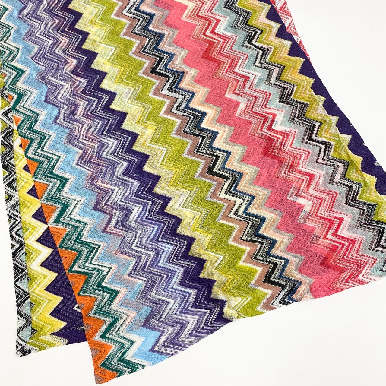 75f24 《美品》 MISSONI ミッソーニ スリット入り メッシュニットワンピース 40 マルチカラー フロントコード フレアスリーブ ドレス イタリア製
